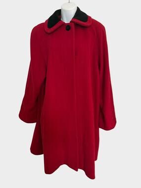Vintage Cattiva Red 100% Wool Swing Coat Velvet Collar 9